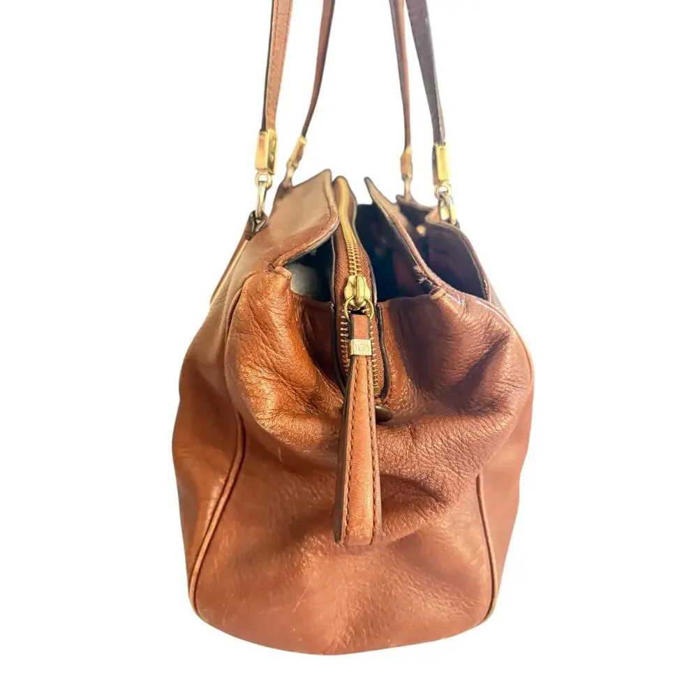 Coach 25161 Brown Pebbled Leather Shoulder Madison Kimberly Satchel Red Lining